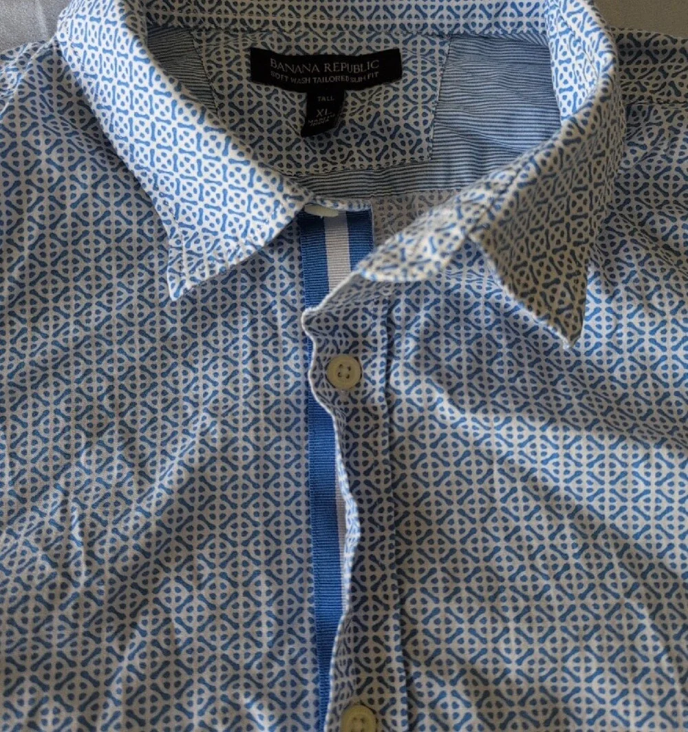 Banana Republic Men’s Blue Geometric Button-Down Shirt Mens XLT